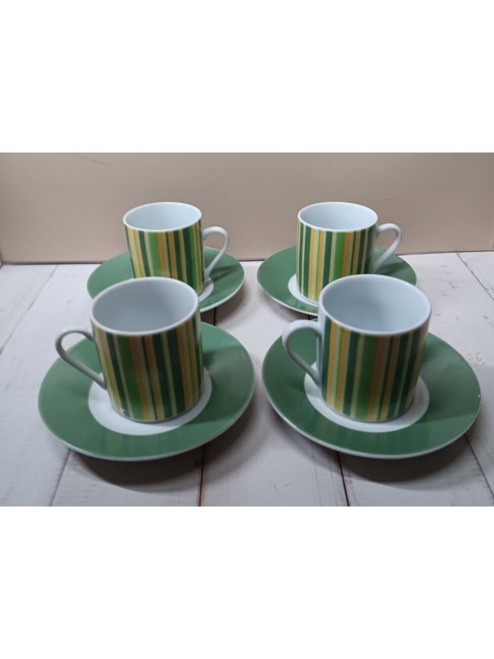 Alpine Cuisine Demitasse Italy Citrus Stripes 3 Cups & Saucers Espresso